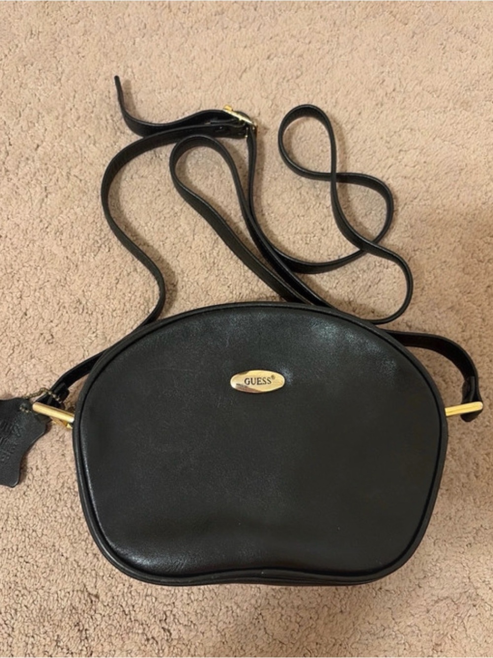 GUESS Black Leather Crossbody Bag Guess Genuine Leather Shoulder Bag Vintage 90s
